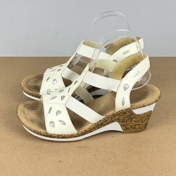 Rieker Elba Leather Wedge Sandals Womens 8.5 EU 40 White Ankle Strap - Picture 1 of 10